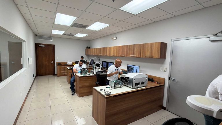 Technicians at work in the service lab