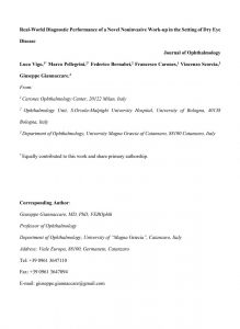 Article 5 - Real-World Diagnostic Performance of a Novel Noninvasive Work-up in the Setting of Dry Eye Disease Journal – clinical research cover