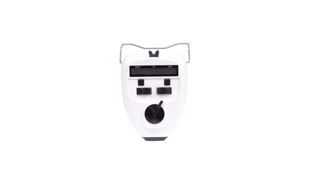 Ezer EPD-2600 digital PD meter, examiner side, showing the RIGHT / PD / LEFT readout, the MAIN and PD/VD buttons and the working-distance dial