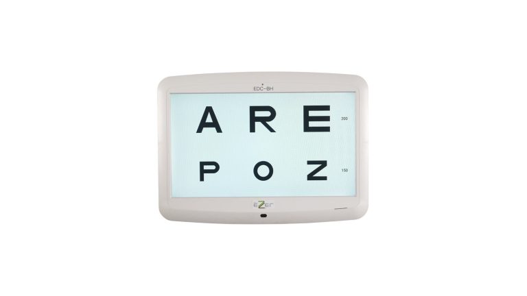 Ezer EDC-BH digital LCD acuity chart displaying Snellen letters for exam lane visual acuity testing