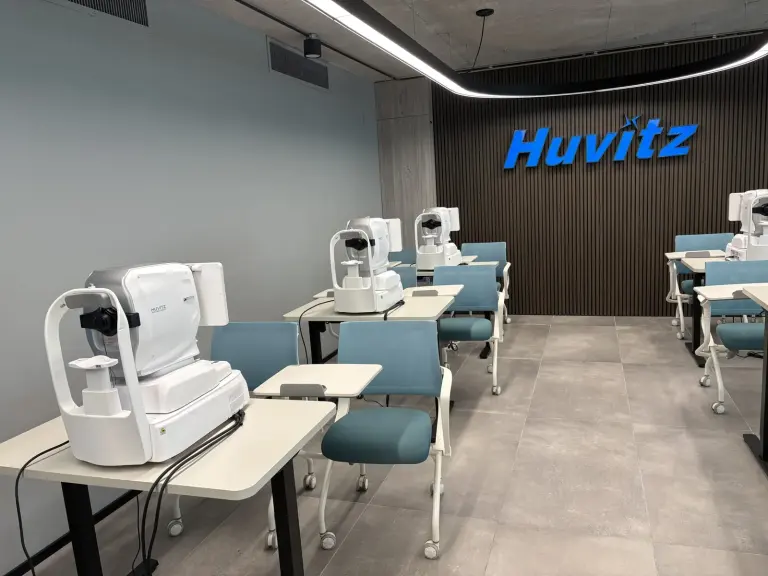 Training room set up with diagnostic instruments on the desks