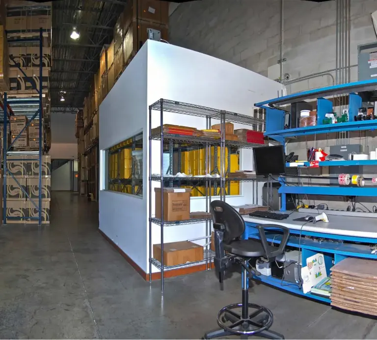 Warehouse workstation and parts shelving